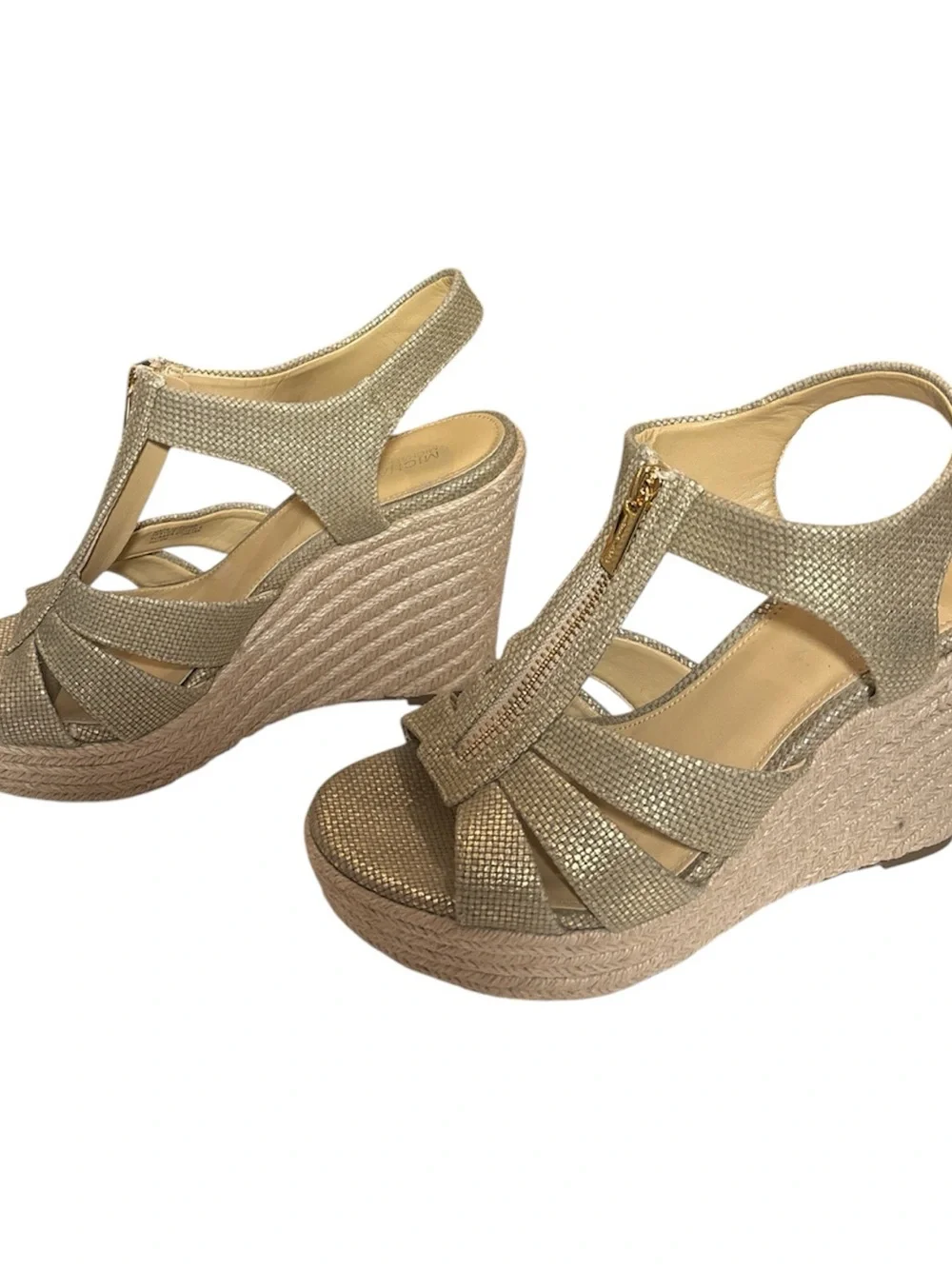 MICHAEL Michael Kors Gold Berkeley Metallic Zip Wedge Sandals